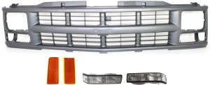 Replacement Grille Kit for Chevrolet C1500 Suburban/K1500 Suburban (1994-1999) and Tahoe (1995-2000), Including Turn Signal Light and Reflector, Set of 5