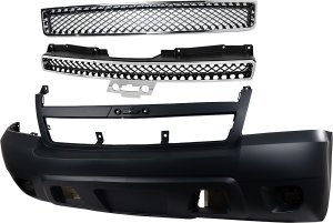 Front Bumper Cover for Chevrolet Suburban 1500 / Tahoe, 2007-2014, 3-Piece kit with Bumper Grille and Grille, Replacement