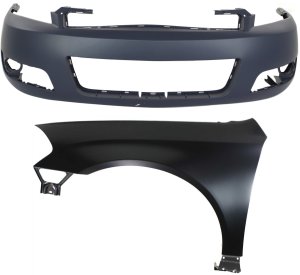 Front Bumper Cover for Chevrolet Impala 2006-2013, 2-Piece Kit with Fender, Replacement
