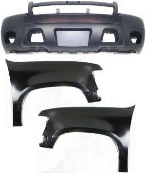 Front Fender Kit for 2007-2013 Chevrolet Avalanche / 2007-2014 Tahoe, 3-Piece Set including Right (Passenger) and Left (Driver), with Bumper Cover, not for Off Road Package, Replacement