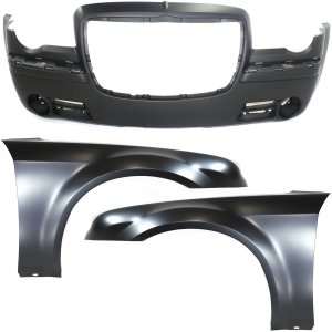 Front Bumper Cover 3-Piece Kit with Fenders for 2005-2010 Chrysler 300, Replacement