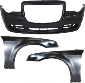 Front Bumper Cover for Chrysler 300, 2005-2010 3-Piece Kit with Fenders, Auto Part Replacement