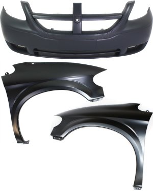 Front Bumper Cover and Fenders for Dodge Caravan 2005-2007, 3-Piece Kit Replacement
