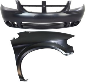 Front Bumper Cover & Fender for 2005-2007 Dodge Caravan, 2-Piece Kit Replacement