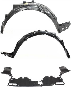 Front Fender Liner for Honda Civic, 2006-2011, Right (Passenger) and Left (Driver) with Engine Splash Shield, 3-Piece Kit, Replacement