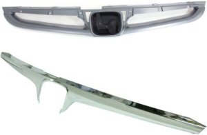 Front Bumper Grille Molding for Honda Accord 2006-2007, 2-Piece Kit with Grille, Replacement