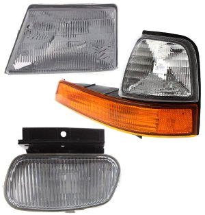 Fog Light Assembly for 1998-2000 Ford Ranger, 3-Piece kit includes Left (Driver) Corner Light and Headlight, Halogen, Replacement