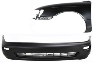Front Bumper Cover for Toyota Corolla 1993-1997, Primed (Ready to Paint), 2-Piece kit, with Fender Replacement