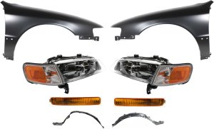 Headlight Assembly Kit for 1996-1997 Honda Accord, Right (Passenger) and Left (Driver), Halogen, 8-Piece with Fender Liners, Fenders, Turn Signal Lights, Replacement