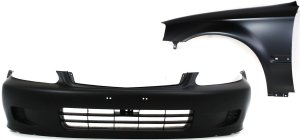 Front Bumper Cover for Honda Civic 1999-2000, Primed (Ready to Paint), 2-Piece kit, with Fender - Replacement
