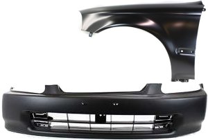 Front Bumper Cover for Honda Civic 1996-1998, Primed (Ready to Paint), 2-Piece Kit with Fender, Replacement