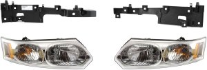 Headlight Assembly Kit for Saturn Ion 2003-2007, Right (Passenger) and Left (Driver), Halogen, 4-Piece with Headlight Brackets, Replacement