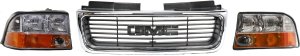 Headlight Assembly for GMC Jimmy 1998-2001/Sonoma 1998-2004, Right (Passenger) and Left (Driver), Halogen, 3-Piece Kit with Grille, Replacement