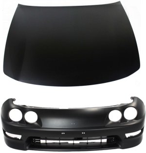 Front Bumper Cover Kit for 1998-2001 INTEGRA GS/GS-R/LS Models, 2-Piece, Primed (Ready to Paint), for USA-Built Vehicle with Hood, Replacement