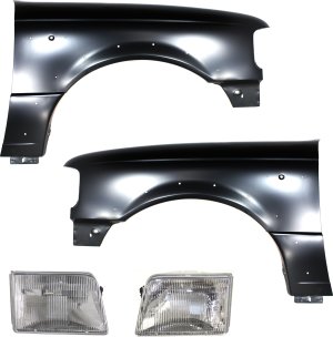 Front Fender Right (Passenger) and Left (Driver) for Ford Ranger 1993-1997, 4-Piece kit with Headlights, Replacement