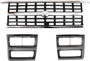 3-Piece Grille Kit for 1989-1991 Chevrolet Blazer, R1500 Suburban, R2500 Suburban with Dual Headlights and Headlight Doors - Replacement