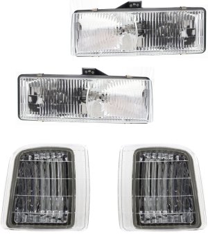 Headlight Assembly for Chevrolet Astro/Safari 1995-2005, Right (Passenger) and Left (Driver), Halogen, 4-Piece Kit, with Corner Lights, Replacement