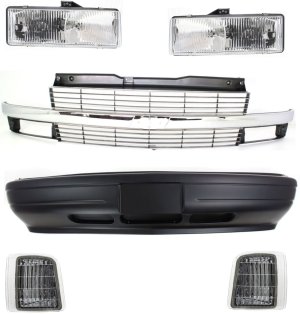 6-Piece Grille Kit for 1996-2005 Chevrolet Astro with Composite Headlights, Bumper Cover, Corner Lights, Headlights & Replacement