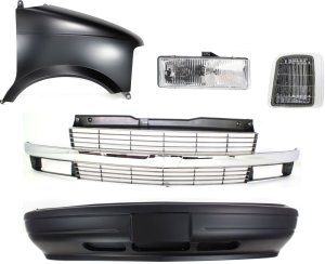5-Piece Grille Kit for 1996-2005 Chevrolet Astro with Composite Headlights, Bumper Cover, Corner Light, Fender, and Headlight Replacement