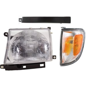 Headlight Assembly for Toyota Tacoma 1997-2000, Left (Driver), Halogen, 3-Piece kit with Bumper Filler and Corner Light, Replacement
