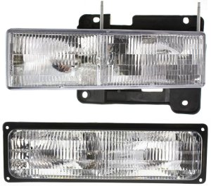 Headlight and Assembly Kit for CHEVROLET C/K Full Size Pickup 1994-2001, Left (Driver), Halogen, with Turn Signal Light, 2-Piece Set, Replacement