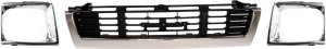 Center Grille Kit for 1989-1991 Toyota Pickup, 3-Piece Kit, Front Wheel Drive, with Headlight Doors Replacement
