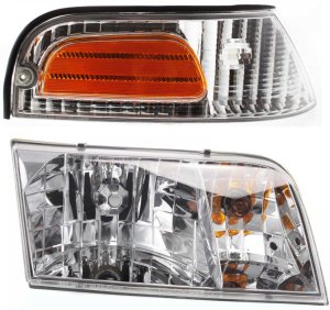 Replacement Headlight with Bulb for Ford Crown Victoria 1998-2011, Right (Passenger) Side, Includes Corner Light, 2-Piece Kit