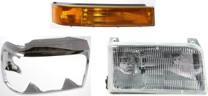 Headlight Assembly Kit for Ford F-Series/F-Super Duty 1992-1997, Right (Passenger) Side, Halogen, 3-Piece Set with Headlight Door and Turn Signal Light Replacement