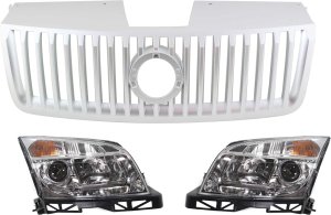 Headlight Assembly for 2006-2009 Mercury Milan, Right (Passenger) and Left (Driver), Halogen, 3-Piece kit, with Grille Assembly Replacement
