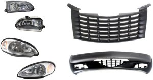 Front Bumper Cover Kit for 2001-2005 Chrysler PT Cruiser, 6-Piece set with Fog Lights, Grille Assembly, and Headlights Replacement