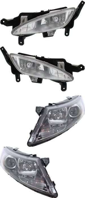 Headlight Kit for KIA Optima 2011-2013, Right (Passenger) and Left (Driver), with Bulbs, 4-Piece kit, with Fog Lights, Replacement