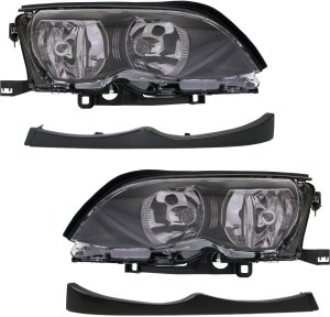 Headlight Assembly Kit for BMW 3-Series (2002-2005), Right (Passenger) and Left (Driver), Halogen, 4-Piece with Headlight Fillers - Replacement. Models: for 325i, 325xi, 330i, 330xi.