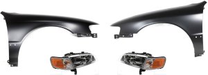 Headlight Assembly Kit for 1994-1997 Honda Accord, Right (Passenger) and Left (Driver), 4-Piece Halogen, Includes Fenders, Replacement