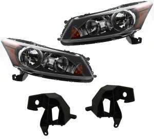 Headlight Kit for 2008-2012 Honda Accord, Right (Passenger) and Left (Driver) with Bulbs, Includes 4-Piece Headlight Brackets, Replacement