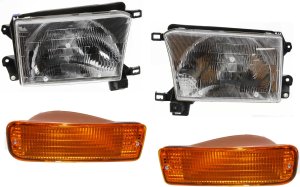Headlight Kit for 1996-1998 Toyota 4Runner, Includes Right (Passenger) and Left (Driver) Headlights, with Bulbs and Turn Signal Lights, 4-Piece Replacement Set