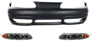 Headlight Assembly for Oldsmobile Alero 1999-2004, Right (Passenger) and Left (Driver), Halogen, 3-Piece kit with Bumper Cover, Replacement