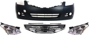 Headlight Assembly for Nissan Altima 2010-2012, Right (Passenger) and Left (Driver), Halogen, 4-Piece kit with Bumper Cover and Grille Assembly, Replacement
