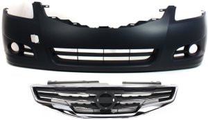 Front Bumper Cover for Nissan Altima Sedan 2010-2012, Primed (Ready to Paint), 2-Piece Kit with Grille, Replacement