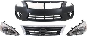 Headlight Assembly Kit for Nissan Altima 2013-2015, Right (Passenger) and Left (Driver), Halogen, 4-Piece with Bumper Cover and Grille Assembly, Replacement