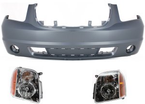 Headlight Assembly Kit for GMC Yukon/Yukon XL 1500 2007-2014, Right (Passenger) and Left (Driver), Halogen, 3-Piece with Bumper Cover, Replacement 