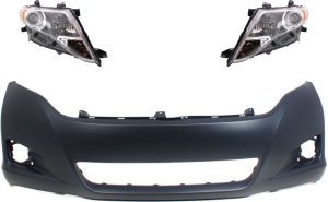 Headlight Assembly for 2009-2015 TOYOTA VENZA, Right (Passenger) and Left (Driver) Halogen, 3-Piece kit with Bumper Cover Replacement