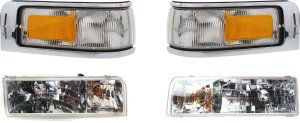 Headlight Kit for 1995-1997 Lincoln Town Car, Right (Passenger) and Left (Driver), Includes Bulbs and Corner Lights, 4-Piece Set, Replacement