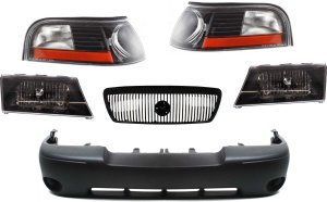 Front Bumper Cover Kit for 2003-2004 Mercury Marauder, 6-Piece Set with Grille, Corner Lights and Headlights, Replacement