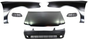 Hood Panel Kit for 2004-2005 Chevrolet Classic / 1997-2003 Malibu, 6-Piece Set with Bumper Cover, Fenders, and Headlights, Replacement