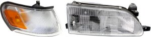 Headlight Assembly for 1993-1997 Toyota Corolla, Right (Passenger) Side, Halogen, 2-Piece Kit with Corner Light, Replacement