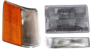 Headlight Assembly Kit for Jeep Grand Cherokee 1997-1998, Right (Passenger) Side, Halogen, 3-Piece Set with Corner Light and Turn Signal Light, Replacement