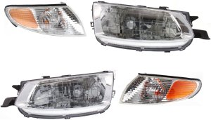 Headlight with Bulbs for Toyota Solara 1999-2001, Right (Passenger) and Left (Driver), with Corner Lights, 4-Piece Kit, Replacement
