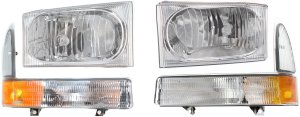 Headlight Kit for Ford Excursion 2000-2004, F-Series Super Duty 2002-2004, with Right (Passenger) and Left (Driver) Sides Included, Comes with Bulbs, 4-Piece Kit, Provided with Corner Lights, Replacement