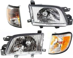 Headlight Assembly Kit for 2001-2002 Subaru Forester, Right (Passenger) & Left (Driver) Side, Halogen, 4-Piece kit with Corner Lights, Replacement