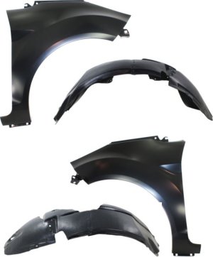 Front Fender Set for Ford Fiesta 2011-2019, Right (Passenger) and Left (Driver), Set of 4 includes Fender Liners and Fenders, Replacement Kit